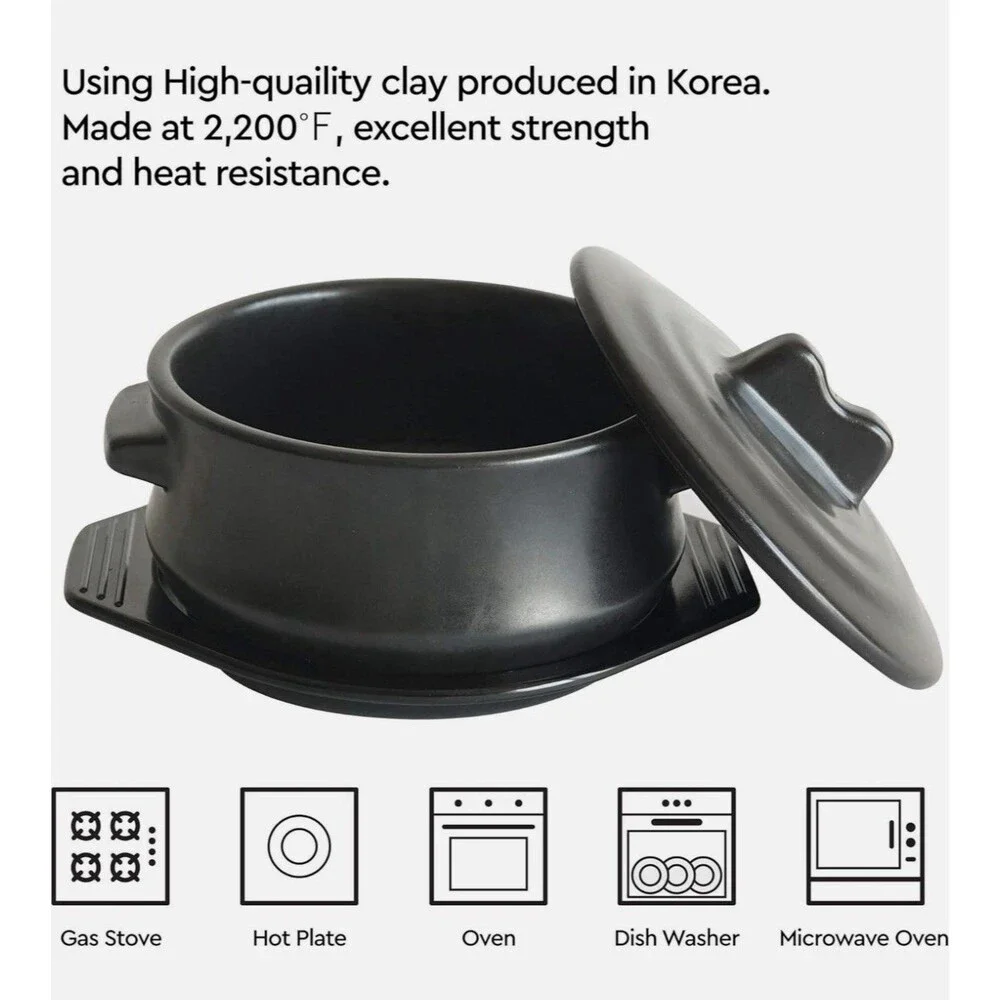 Korean Stone Pot with Lid, Clay Pot for Cooking Hot Pot Dolsot Bibimba